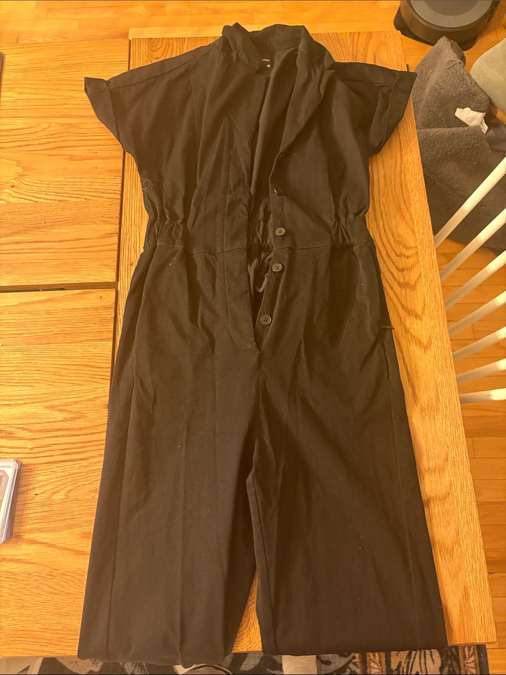 Frank & Oak Black Button-Front Short-Sleeve Jumpsuit